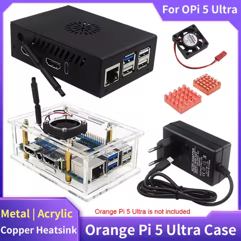 Orange Pi 5 Ultra Case Metal Acrylic Shell Transparent Protective Box Optional Heatsink Antenna Powe