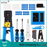 HTOC RJ45 Crimping Tool Set For RJ11/RJ12/CAT5/CAT6/Cat5e LAN Cable Network Repair Set With Wire Connector Stripper Cuer