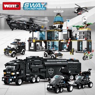 Woma Factory City SWAT Model Police Helicopter Car Toy Station Army Building Block Bricks Set Toy (C