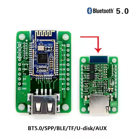 Bluetooth V5.0 stereo power amplifier board AUX input TF card U disk AT serial port change name pass