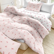 3pcs/set Plaid Bow Print Duvet Cover Set(1 Duvet Cover & 2 Pillowcase）Soft And Skin-Friendly Duvet C