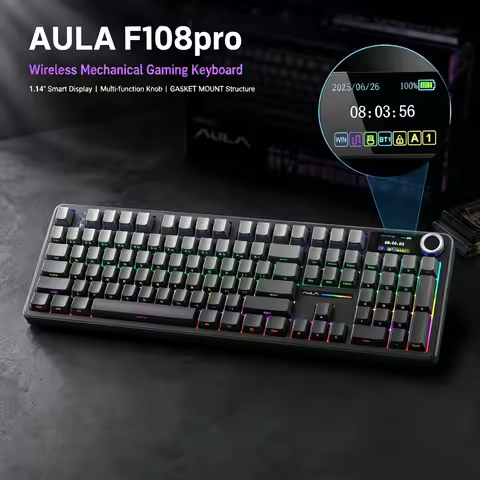 AULA F108 PRO Mechanical Keyboard Custom Wireless Bluetooth Gaming Keyboard with Screen Knob RGB Bac
