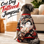CLEIGHTEEN8H Dog Tattooed Jumpsuit, Cool Breathable Dog Printed Bodysuit, Unique Lightweight Stretch