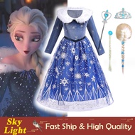 Elsa Costume Cosplay Plush Dark Blue Dress For Baby Girl Frozen Halloween Christmas Outfits Long Sleeve Mesh Gown For Kids