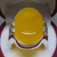 天然也門深黃瑪瑙 男士純銀925戒指 黃玉髓