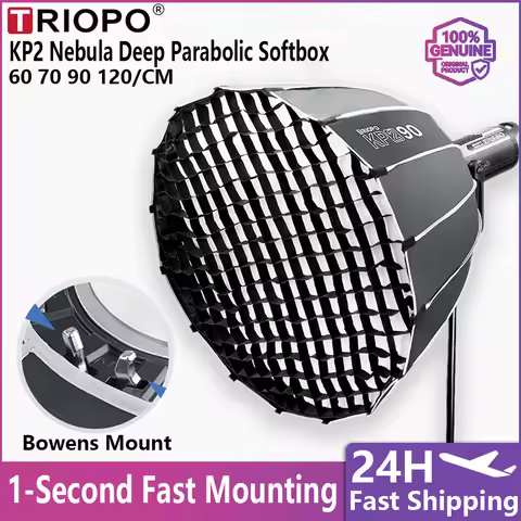 Triopo KP2 Deep Parabolic Softbox 60/70/90/120CM Bowens Mount Grid Quick Release for Live Stream Stu
