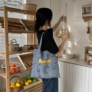 Blogger Rouje Fashion Canvas Bag Bag Blue Plaid Flower Print Shoulder Bag 10.19