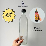(6 /9/ 12/ 20pcs) 750ml Square Glass Bottle with Cap and insert | 750ml water glass bottle| 750 ml B