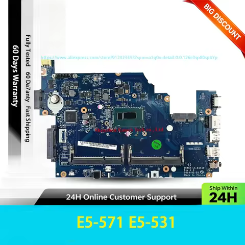 Used LA-B161P Laptop Motherboard Z5WAH Onboard N2957U DDR3L Compatible for Acer Aspire E5-571 E5-531