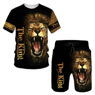 Animal Lion 3D Printed T-Shirts Shorts Sets Men's Tracksuits Fashion Oversized Short Sleeve T Shirt 