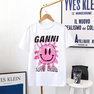 Ganni 2022 Summer Casual Print Logo Smile Top - Women's Short Sleeve