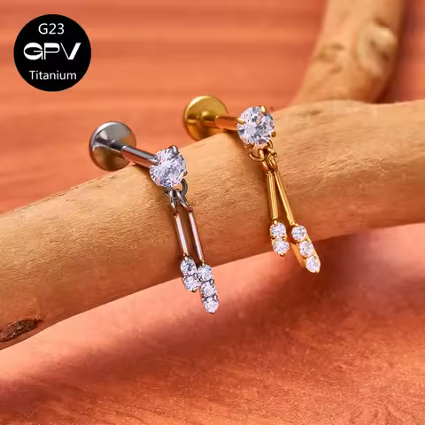 ASTM G23 Titanium Chain Pendant Earnail 5A Zircon Fashion Ear Cartilage Nail 18K Gold Male and Femal