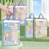 Transparent Mesh Book Bag – L-Shaped Zipper Storage Pouch for Student Subject Organization