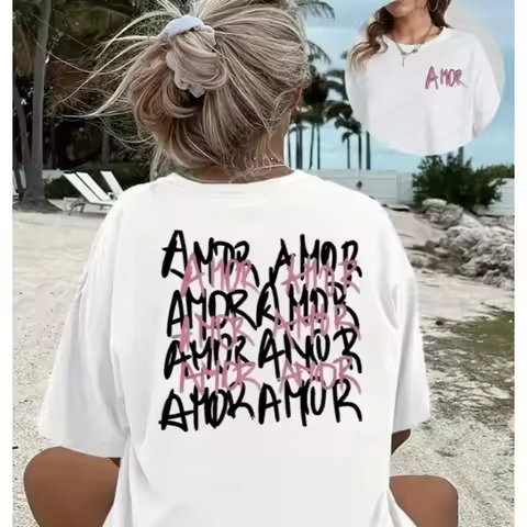 Women's T-shirt Street Style Letter Double Sided Pattern Printed Round Neck T-shirt Oversized Loose 