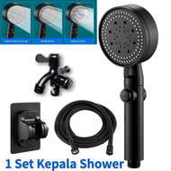 3In 1 Kepala Shower Set Mandi Hitam Premium Shower Head Set 5 Mode Adjustable Shower Dengan Selang