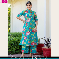 {**ส่งฟรี**} SMALL INDIA 🌺 Green Floral Printed Traditional Wear Kurti Set ชุดเซ็ทเสื้อกางเกง 🌺 Wome