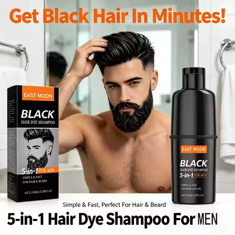 East Moon Men's Black Hair Dye Shampoo Fast Coloring Removal White Gray Hair Long Lasting Nourishing