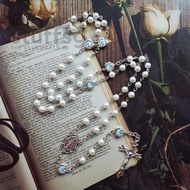 [SG FREE ] White Rosary Catholic Necklace Catholic Necklace Crystal Pink-Pearl Long Chain