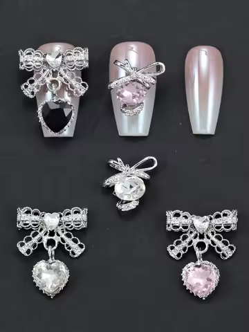 10pcs Nail Art Nail Charm Nail Accessories Luxury Exquisite Style Bow Love tassel Pendant Pink Shini