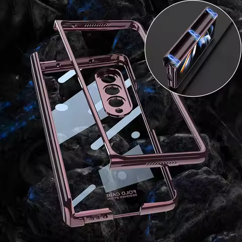 Magnetic Hinge Plating Transparent Case For Samsung Galaxy Z Fold 4 Luxury Clear Frame Plastic Hard 