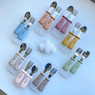 Morry Baby Spoon-Fork Silicone Handle Bear Pattern With Storage Box Portable Food Grade BPA-Free Kid