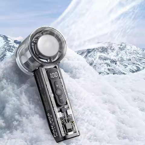 High speed handheld fan, USB charging, intelligent digital display, cooling, transparent mecha, outd