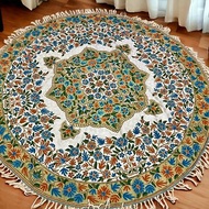 印度喀什米爾 手工刺繡 超大絲質羊毛圓形地毯 214x214 — 仲夏夜