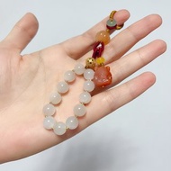 鹿鳴原創 鹽源瑪瑙狐狸 月光石 金絲玉 手編鑰匙扣 掛件 包掛