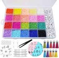 3MM Rainbow Color Seed Beads Kit Letter Beads Bracelet Necklace Jewelry Making Set DIY Beaded Jewelr