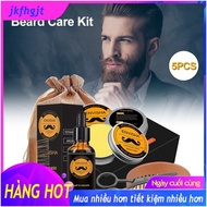 5 Pcs Men Beard Growth Kit Hair Growth oil beard Balm Enhancer Thicker Nourishing Conditioner Beard