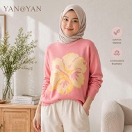YAN@YAN Hana Baju Knit Wanita Bunga – Soft Comfy Sweater Loose Fit Elegant Casual Fit-5146