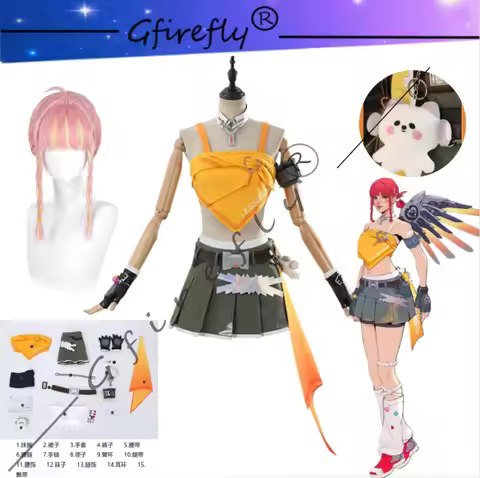 Game Overwatch Mercy Cosplay Costume KDA Skin LOL Collab Accessories Wig Complete for Con Halloween 