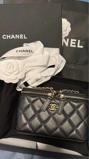Chanel Vanity Case 小金球黑色鏈帶長型化妝盒子