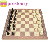 PRESTONRY Solid Wooden International Chess, Chessboard Magnetic Educational Chess Game Set, King Fol