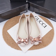 2024 rivet bow women's melissaˉ shoes Joker high-value flat-bottomed ballet shoes with a beach sandal