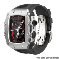 Luxury Metal Case Rubber Strap Modification Kit For Apple Watch 9 8 7 45mm iWatch Series 6 SE 5 4 se