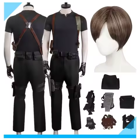 Leon Cos Kennedy Cosplay Costume Resident 4 Remake Top Pants Belt Halloween Carnival Party Disguise 