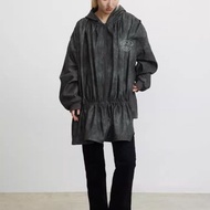 Peplum Leather Jacket 太極鉚釘傘擺擦色皮衣