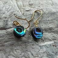 K24純金天然鮑魚(Abalone)圓形◇耳勾式耳環