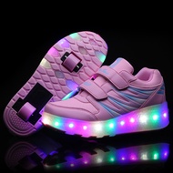 5慧2024 Heelysรองเท้าผ้าใบมีไฟLEDรองเท้าลำลองติดล้อ 2 ล้อสำหรับเด็กผู้ชายและผู้หญิงรองเท้าโรลเลอร์สเก