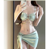 ชุดว่ายน้ำวันพีซ บิกินี่ 3 ชิ้น ชุดว่ายน้ำผู้หญิง bikini แต่งลูกปัดและโซ่ ชุดว่ายน้ำ ชุดไปทะเล เดินช