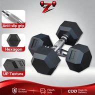 Hex Dumbbell with Metal Grip Rubberized Hex Dumbbell 5/10/15/20 LBS Cast Iron Anti Roll Rust Proof
