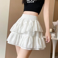 Váy Ngắn Chữ a Màu Trắng Không Đều Cho Nữ Váy Ngắn Phong Cách Ballet Váy Ngắn Cạp Cao Quần an Toàn V