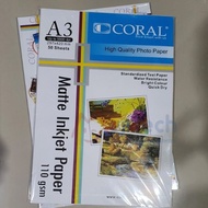 CORAL MATTE INKJET PAPER A3 110 GSM 50 SHEETS 110GSM PAPER
