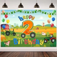 Happy 2nd Birthday Party Banner Backdrop Farm Tractor Themed Backdrop Party Decorations Two Years Ol
