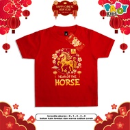 PAPOY KIDS Kaos distro Anak Laki Laki Perempuan 1-12 Tahun Baju Imlek  2025 2026 Kuda CNY FLORALHO