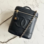 絕版古董包 Chanel黑色魚子醬化妝盒子包 斜背包 側背包 單肩包