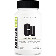 NutraBio Chelated Copper Bisglycinate Supplement (3mg), Immune Support - Copper Supplement- 90 Capsu