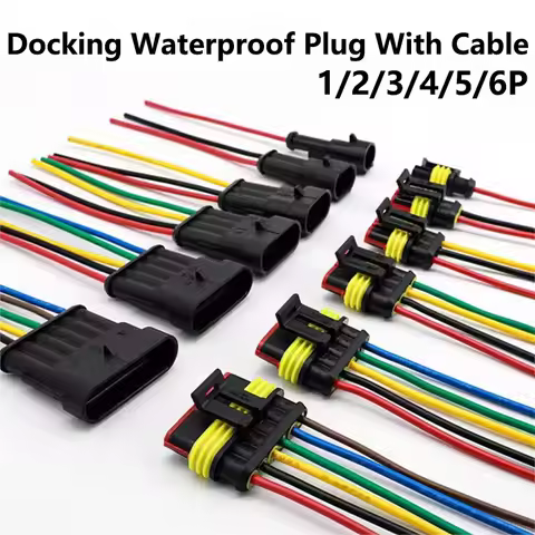 5Sets AMP 1P 2P 3P 4P 5P 6P Way Waterproof Electrical Auto Male Female Connector Plug with Wire Cabl