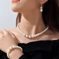 Pearl Jewellery Set Pearl Necklace Earring Bracelet Set Girl's daily wear jewellery Wedding Party Je